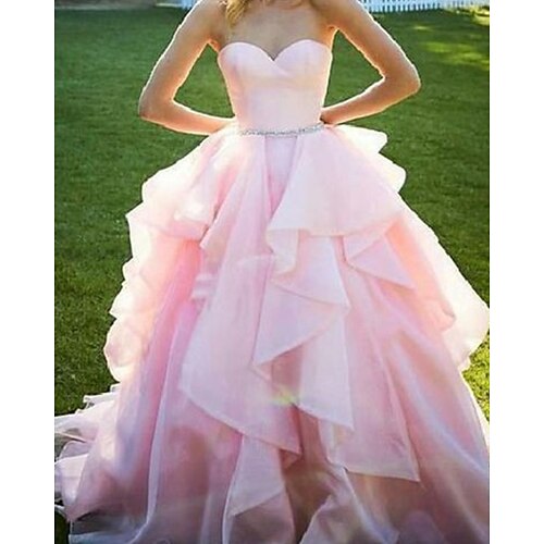 

Ball Gown Prom Dresses Luxurious Dress Quinceanera Sweep / Brush Train Sleeveless Sweetheart Neckline Organza with Ruffles 2022