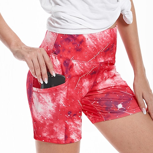 

Dame Løbeshorts Tætsiddende løbeshorts Sidelommer Underdele Atletisk atletiktøj Spandex Mavekontrol Balleløft Åndbart Fitness Gym Træning Løb Sportstøj Sportstøj Batikfarvet Rød Blå Grøn