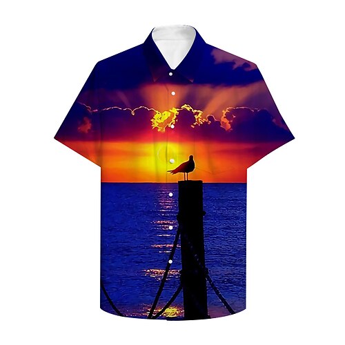 Men's Daily Shirt 3D Print Graphic Scenery Print Short Sleeve Tops Basic Casual Blue / Summer