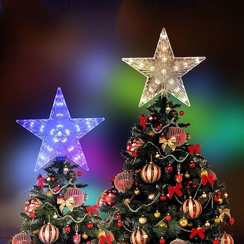 

Christmas Tree Star Topper Lights LED Night Light Topper Christmas Tree Ornaments LED For Home Xmas New Year Party Decor Holiday Lighting AA Battery Power