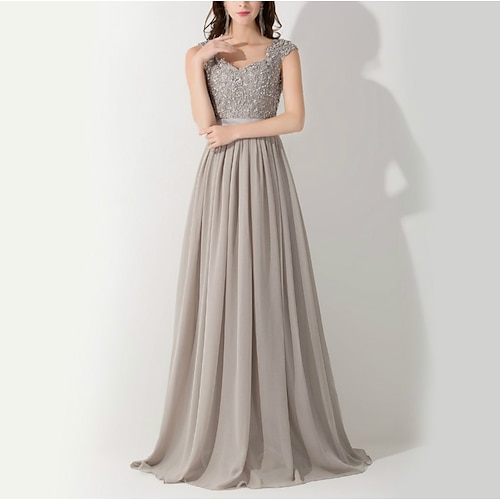 

A-Line Evening Dresses Beautiful Back Dress Engagement Sweep / Brush Train Sleeveless Scoop Neck Chiffon with Sash / Ribbon Appliques 2022 / Formal Evening
