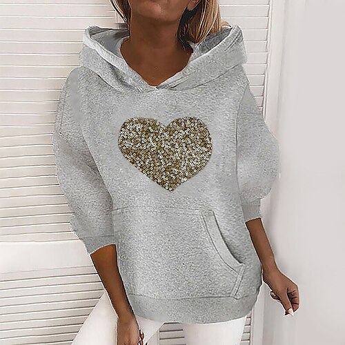 

Women's Hoodie Sweatshirt Pullover Basic Streetwear Valentine's Day Front Pocket Print White Black Gray Heart Sports Hooded Long Sleeve S M L XL XXL