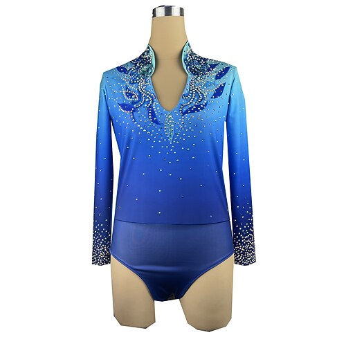 

Figure Skating Top Men's Boys' Ice Skating Outfits Top Blue Spandex High Elasticity Training Competition Skating Wear Handmade Crystal / Rhinestone Long Sleeve Ice Skating Figure Skating