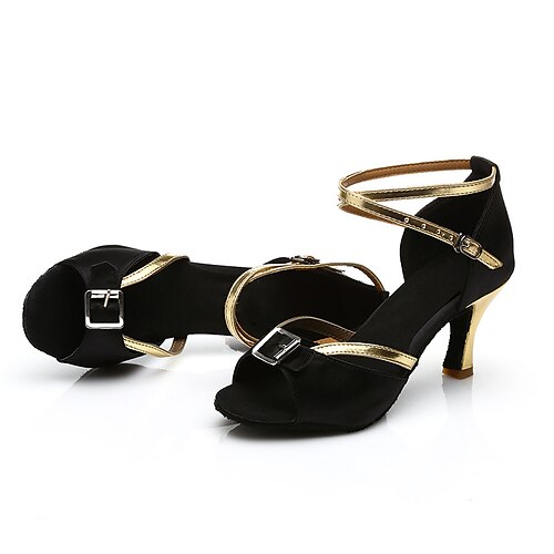 

Women's Latin Shoes Dance Shoes Training Indoor Performance Party Collections Professional Buckle High Heel Open Toe T-Strap Adults' Black Blue / Leather