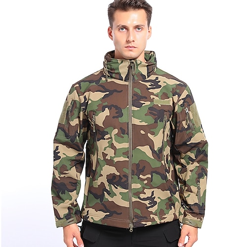 

Men's Hunting Fleece Jacket Outdoor Waterproof Fleece Lining Wearproof Thick Fall Winter Spring Camo Polyester Jungle camouflage Digital Desert Army Green