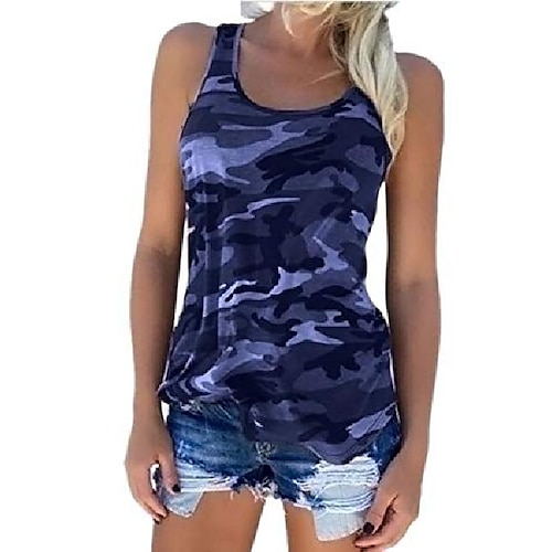 

Women's Fitted Oversize Camouflage Print Sports Tanks Tops Sleeveless Racerback Summer Camo Tee Shirt Tops(ZQ,XL)