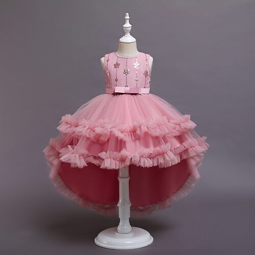 

Kids Little Girls' Dress Floral Sequins Red Asymmetrical Sleeveless Cute Dresses New Year Slim