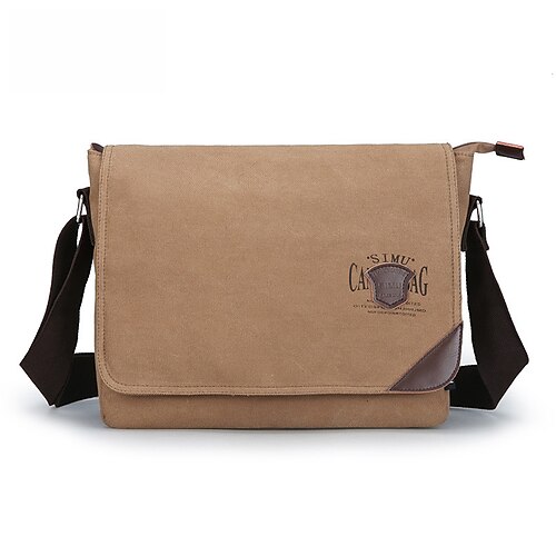 

Men's Canvas Bag Messenger Bag Canvas Solid Colored Office & Career Blue Black Khaki Light Gray