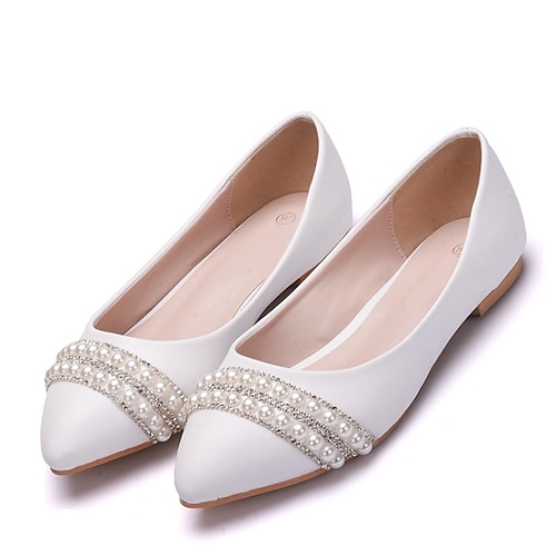 

Women's Wedding Shoes Wedding Party & Evening Wedding Flats Bridal Shoes Bridesmaid Shoes Crystal Pearl Flat Heel Pointed Toe Vintage Sexy Minimalism PU Loafer Solid Colored White