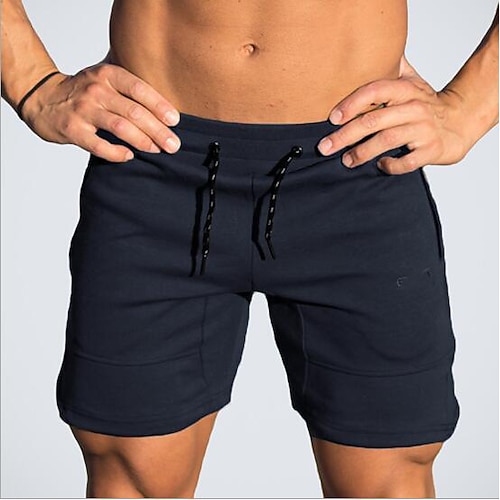 

men's workout shorts gym bodybuilding jogger with pockets squatting weightlifting shorts (large, blue)