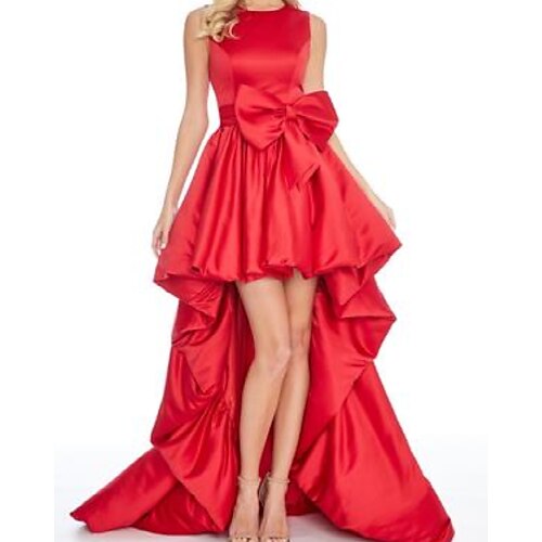 

A-Line Prom Dresses Minimalist Dress Engagement Asymmetrical Sleeveless Jewel Neck Taffeta with Bow(s) 2022 / Formal Evening
