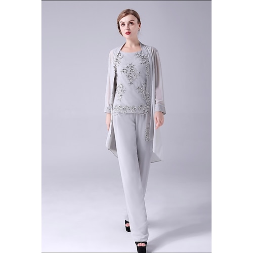 

Todelt Jumpsuit / Pantsuit Kjole til brudens mor Elegant Søt Besmykket Gulvlengde Chiffon Blonder Ermeløs med Paljett Appliqué 2023