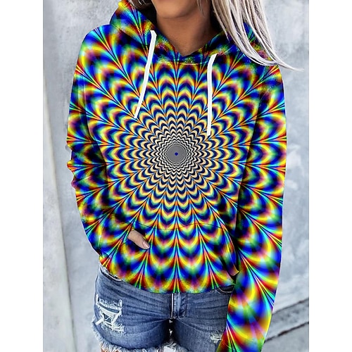 

Women's Hoodie Pullover Basic Casual Front Pocket Print Blue Graphic Optical Illusion 3D Daily Hooded Long Sleeve S M L XL XXL 3XL