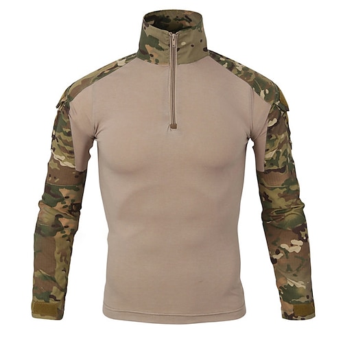 

Men's Hiking Tee shirt Tactical Military Shirt Long Sleeve Sweatshirt Top Outdoor Breathable Quick Dry Lightweight Sweat wicking Summer Camo / Camouflage Jungle camouflage Green Python Pattern Desert