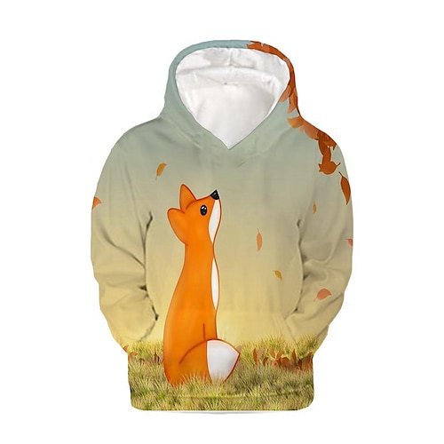 Kids Boys Hoodie Pullover Fox Graphic 3D Print Long Sleeve Active Daily Casual 3-12 Years Fall Orange
