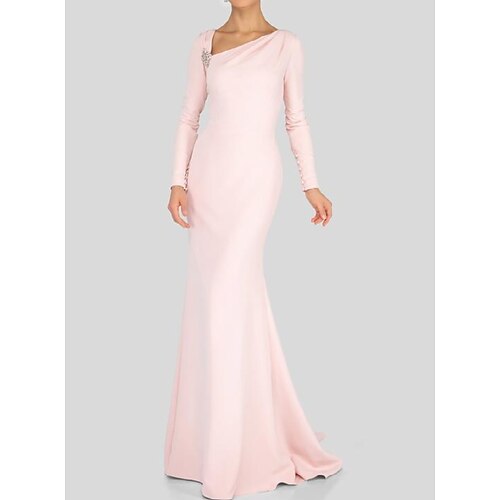 

Sheath / Column Evening Dresses Minimalist Dress Wedding Guest Sweep / Brush Train Long Sleeve V Neck Stretch Fabric with Sleek 2022 / Formal Evening