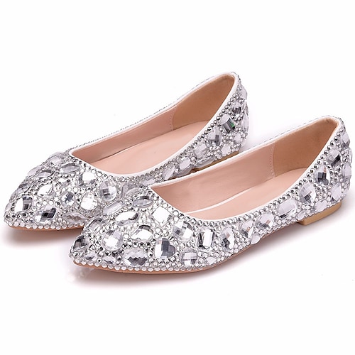 

Women's Wedding Shoes Wedding Party Party & Evening Wedding Flats Bridal Shoes Bridesmaid Shoes Rhinestone Crystal Flat Heel Pointed Toe Luxurious Roman Shoes Faux Leather PU Loafer Solid Colored