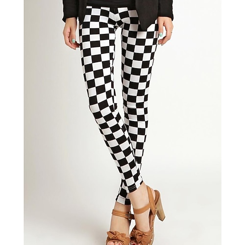 

Women's Leggings Diamond lattice Black Mid Waist Streetwear Stylish Casual Weekend Print Micro-elastic Ankle-Length Comfort Graphic One-Size / Slim