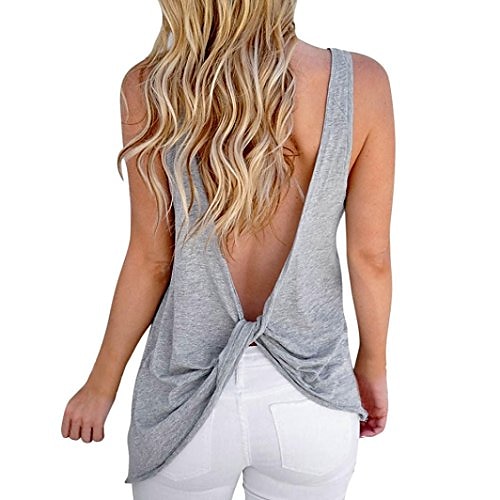 

Women Blouse, Solid Twist Backless Sexy Sleeveless Casual Tank Tops (M, Gray)