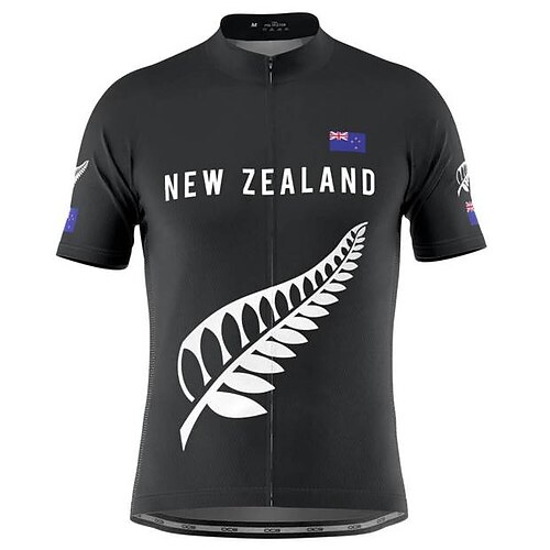 

21Grams Men's Cycling Jersey Short Sleeve Bike Jersey Top with 3 Rear Pockets Mountain Bike MTB Road Bike Cycling Cycling Breathable Quick Dry Moisture Wicking Black Graphic New Zealand National Flag