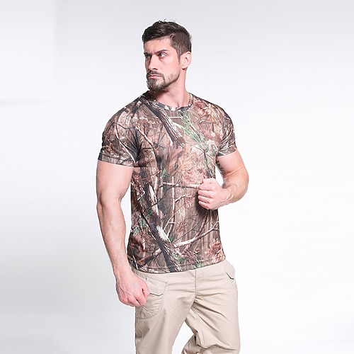 

Men's Hunting T-shirt Tee shirt Camouflage Hunting T-shirt Military Tactical Shirt Camo Outdoor Summer Ultra Light (UL) Fast Dry Breathable Outdoor Polyester Desert Camouflage Natural yellow ACU CP