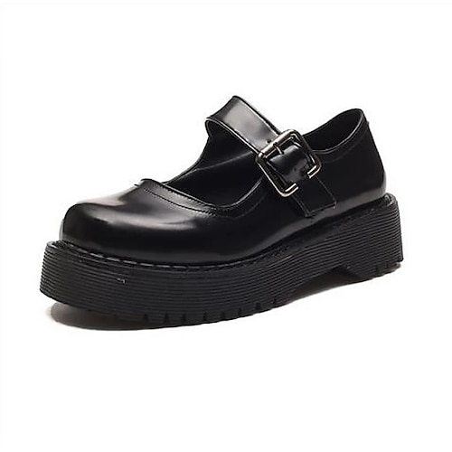 

Women's Flats Lolita Shoes Daily Summer Flat Heel Round Toe Vintage Classic PU Buckle Black