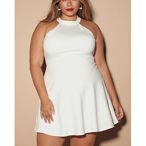 

A-Line Cocktail Dresses Minimalist Dress Homecoming Short / Mini Sleeveless Halter Neck Stretch Fabric with Lace Insert 2022 / Cocktail Party