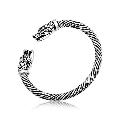 Viking Dragon Head Metal Cuff Bangle Celtic Knot Screw Twisted Bracelet