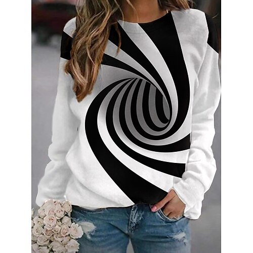 

Women's Hoodie Sweatshirt Pullover Basic Casual Print White Graphic 3D Daily Round Neck Long Sleeve S M L XL XXL / 3D Print