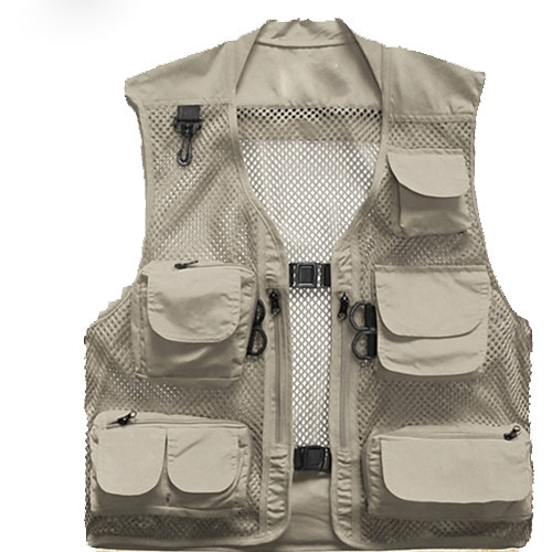 Men Outdoor Breathable Mesh Vest,Sightseeing Fishing Camping Traveling Photography Adventure Jacket-khaki-2XL Multi-Pocketed Waistcoat
