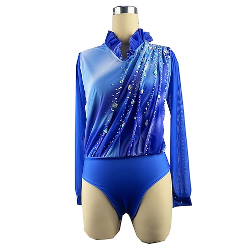 

Figure Skating Top Men's Boys' Ice Skating Outfits Top Blue Spandex High Elasticity Training Competition Skating Wear Handmade Crystal / Rhinestone Long Sleeve Ice Skating Figure Skating