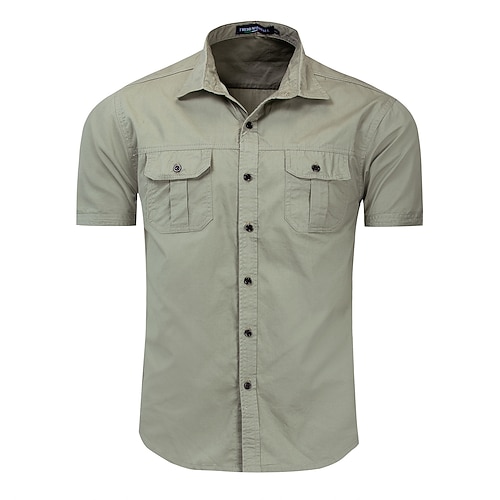 

Men's Shirt Solid Colored Turndown Street Casual Button-Down Short Sleeve Tops Casual Fashion Breathable Comfortable Blue Army Green Khaki / Spring / Summer