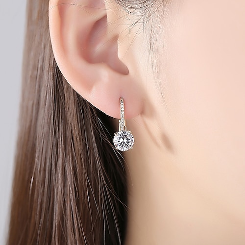 

Women's Clear Cubic Zirconia Hoop Earrings Geometrical Happy Stylish Simple Earrings Jewelry Gold For Daily Prom