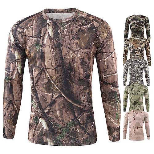 

Men's Camouflage Hunting T-shirt Long Sleeve Tee Tshirt Outdoor Ultraviolet Resistant Quick Dry Sweat wicking Comfortable Autumn / Fall Spring Summer Terylene Camo Jungle camouflage ACU camouflage