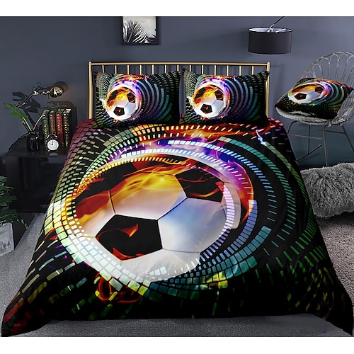 

sports series football print 3-piece duvet cover set hotel bedding sets comforter cover with soft lightweight microfiber, include 1 duvet cover, 2 pillowcases for double/queen/king(1 pillowcase for