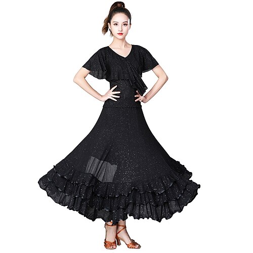 

Ballroom Dance Skirts Ruffles Women's Performance Daily Wear Short Sleeve High Polyester