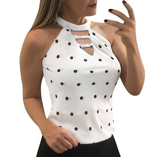 

Women's Polka Dot Daily Weekend Tank Top Camis Sleeveless Cut Out Print Round Neck Casual Streetwear Tops Green White Black S