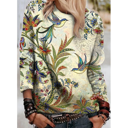 

Women's Hoodie Sweatshirt Pullover Basic Casual Print Green Graphic Plants Daily Round Neck Long Sleeve S M L XL XXL