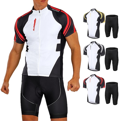 

21Grams Men's Cycling Jersey with Shorts Short Sleeve Black White Black Red Black Yellow Bike Shorts Pants / Trousers Jersey Breathable Ultraviolet Resistant Quick Dry Back Pocket Limits Bacteria