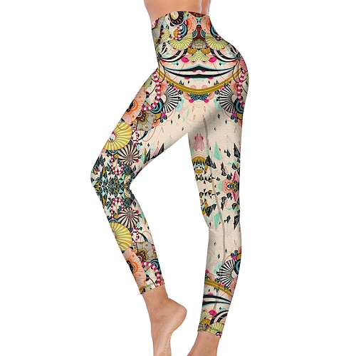 

Women's Yoga Pants Tummy Control Butt Lift High Waist Fitness Gym Workout Running Tights Leggings Paisley Beige Winter Sports Activewear High Elasticity 21Grams