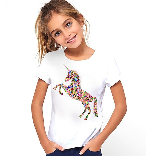 

Kids Girls' T shirt Graphic 3D Print Short Sleeve Active White
