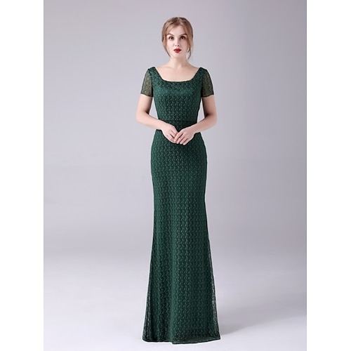 

Mermaid / Trumpet Mother of the Bride Dress Elegant Sweet Scoop Neck Floor Length Lace Short Sleeve with Lace 2022
