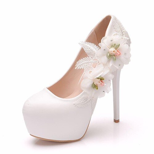 

Women's Wedding Shoes Wedding Party & Evening Wedding Heels Bridal Shoes Satin Flower Lace Platform Round Toe Vintage Sexy Roman Shoes PU Loafer Color Block Solid Colored White