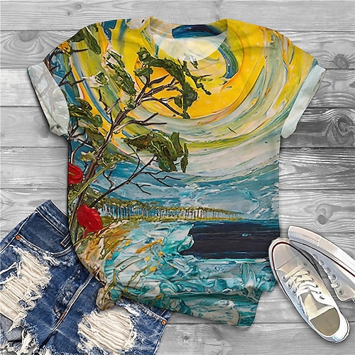 

Per donna Taglia grossa Top maglietta Pop art Stampa Manica corta Rotonda Giornaliero Per eventi Jersey di cotone spandex / Taglie forti