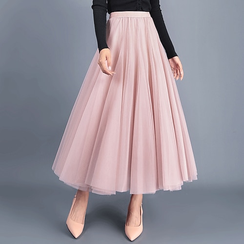 

Women's Swing Midi Organza Pink Dusty Rose Light gray Beige Skirts Summer Layered Tulle Lined Basic Streetwear Valentine's Day Casual Daily One-Size / Loose Fit
