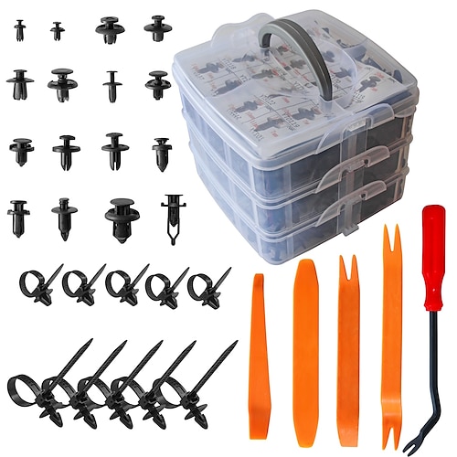 

620pcs Car Plastic Rivets Fasteners Push Retainer Kit Most Popular Sizes Door Trim Panel Fender Clips for GM Ford Toyota Honda Chrysle With Reusable and Adjustable 10 Cable Ties and Fasteners Remover