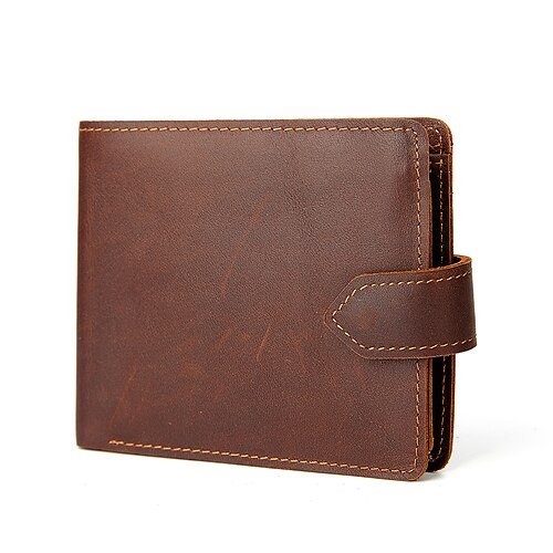 

Men's 2022 Wallet Cowhide Zipper Daily Formal Outdoor Dark Brown