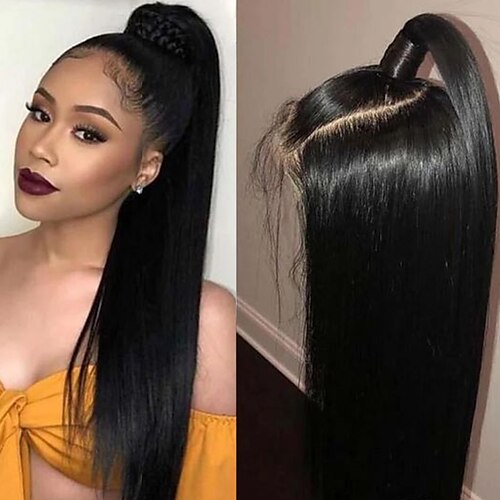 

Peruvian Human Hair Wig Natural Color Lace Frontal Wigs Middle Part T Lace Transparent Lace 1341 Straight Pre Plucked Lace 180 Density 10-28 Inch