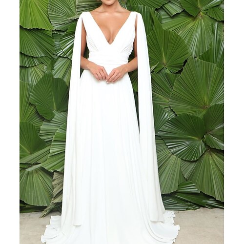 

A-Line Evening Dresses Minimalist Dress Engagement Sweep / Brush Train Sleeveless V Neck Chiffon with Pleats 2022 / Formal Evening