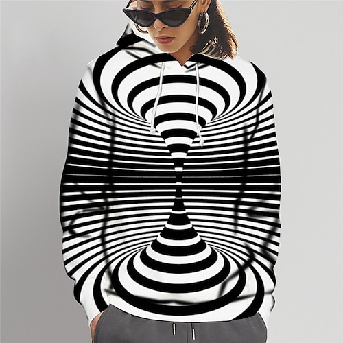 

Women's Pullover Hoodie Sweatshirt Pullover Striped 3D Print Daily Sports 3D Print Active Casual Clothing Apparel Hoodies Sweatshirts Black